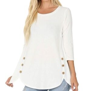 Zenana | White Tunic Button Front Biker Babe Graphic Print Back